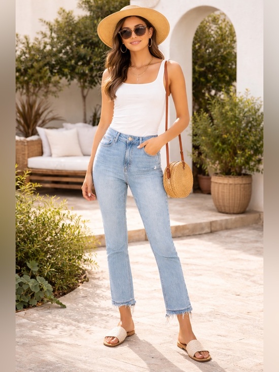 PAIGE Denim - Paige Sarah Slim High Rise Mako Distressed Jeans Size 31 Light Wash